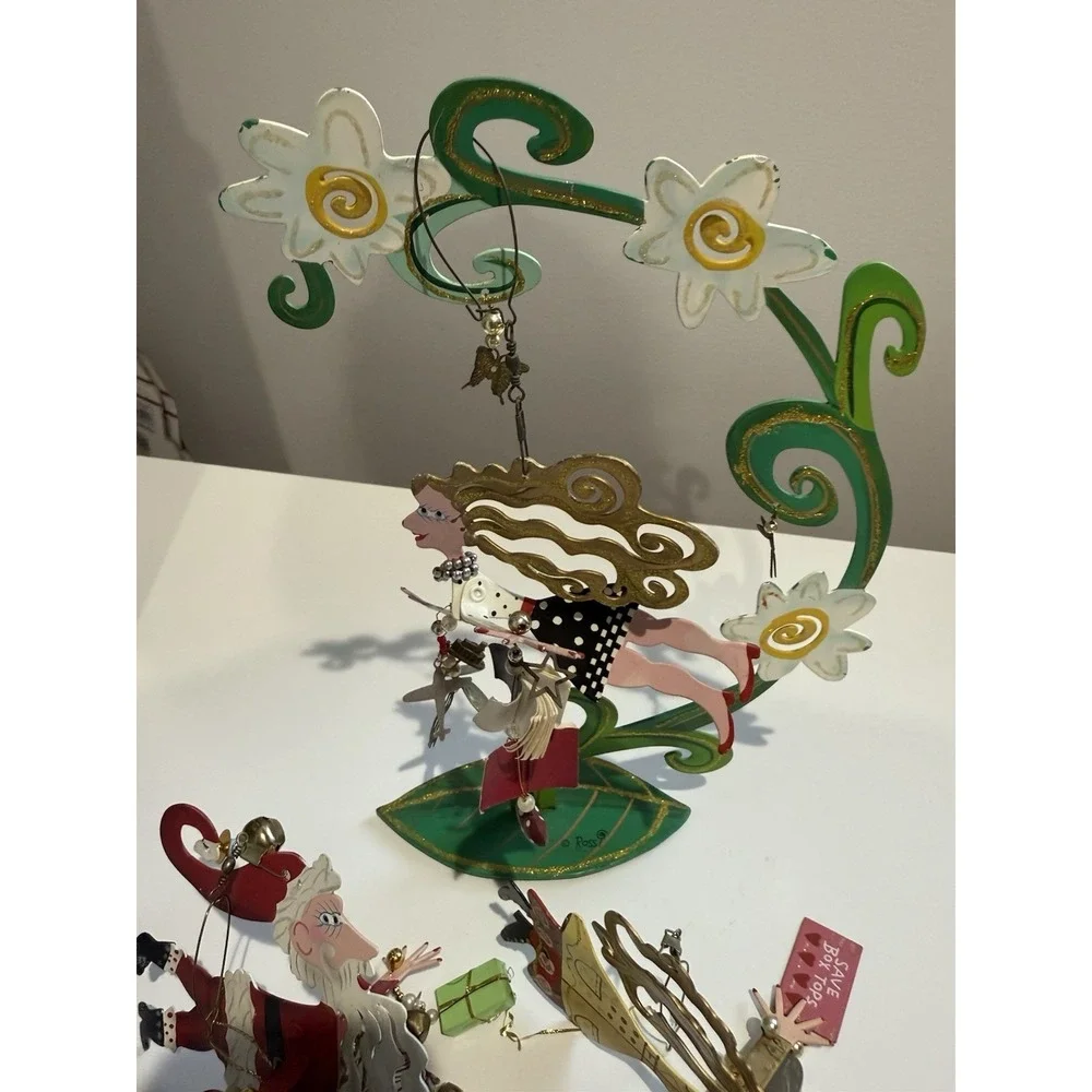 4 Piece Karen Rossi‎ Silvestri Fanciful Flights Ornaments SANTA SHOPPER COUPONER